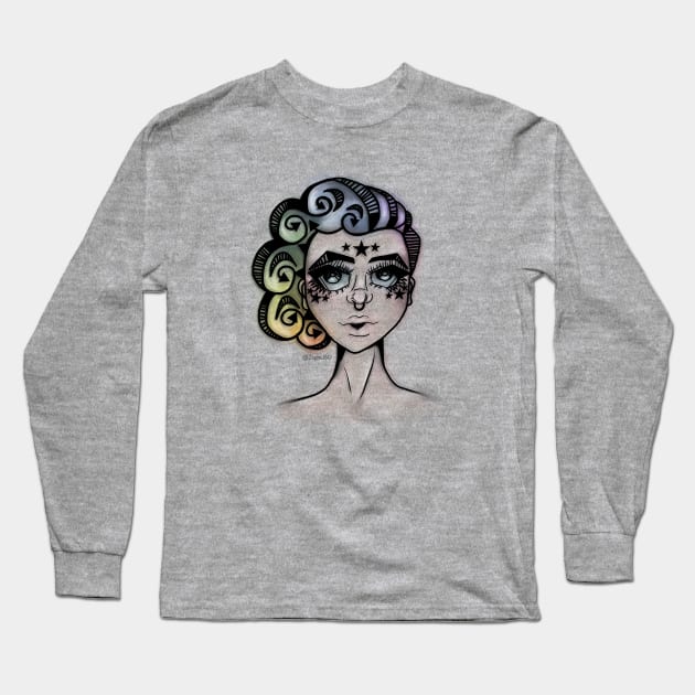 Art Style Punk Retro Woman Hand-drawn Girl Rainbow Geometric Line Drawing Long Sleeve T-Shirt by Zaps_ISO